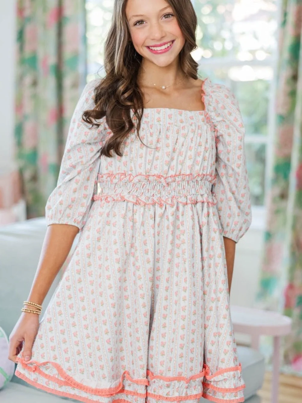 Shop the mint The Brighton Light Blue Floral Ruffle Dress